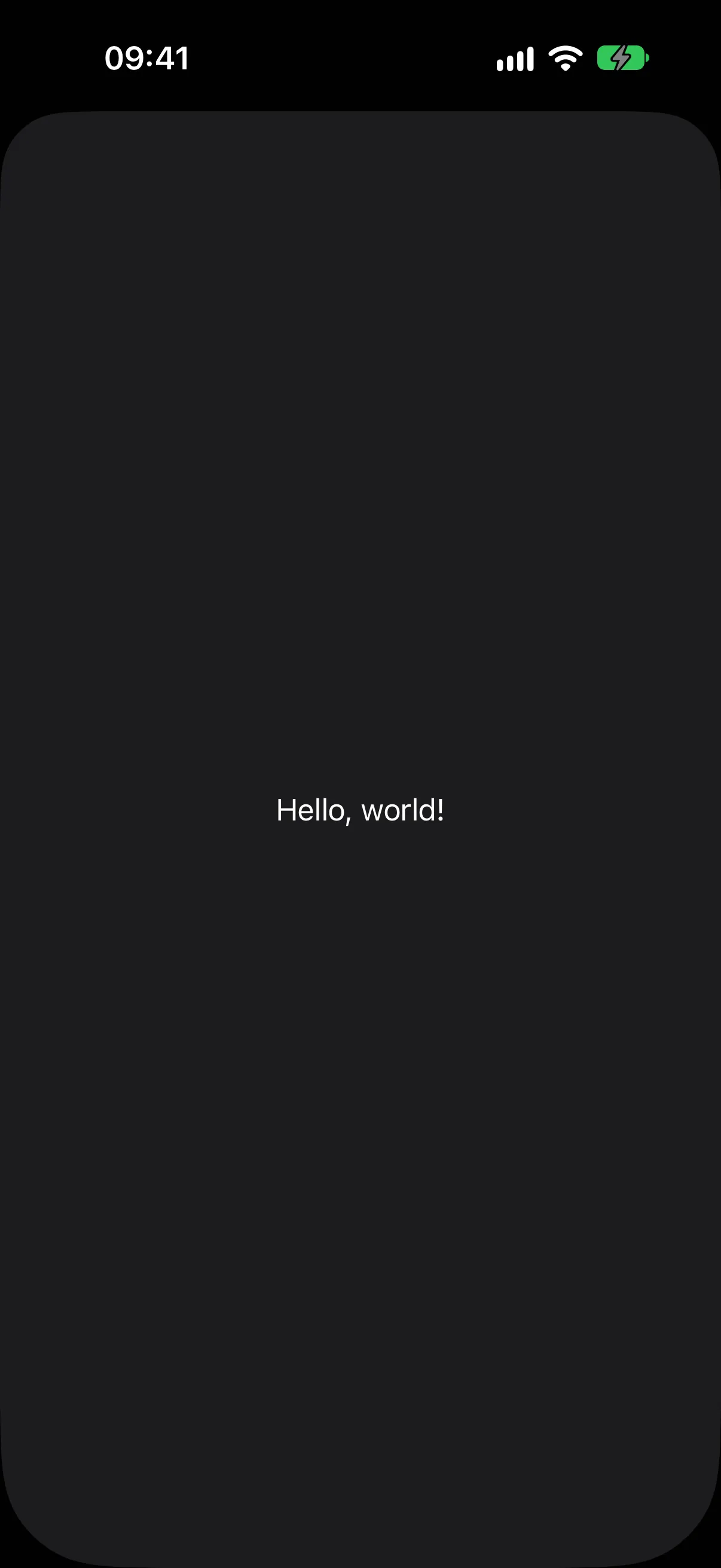 一个填满屏幕的底部弹窗，居中显示文本 Hello, world！