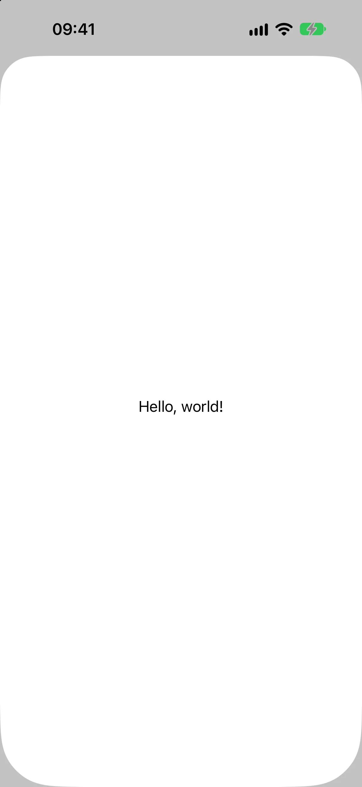 一个填满屏幕的底部弹窗，居中显示文本 Hello, world！