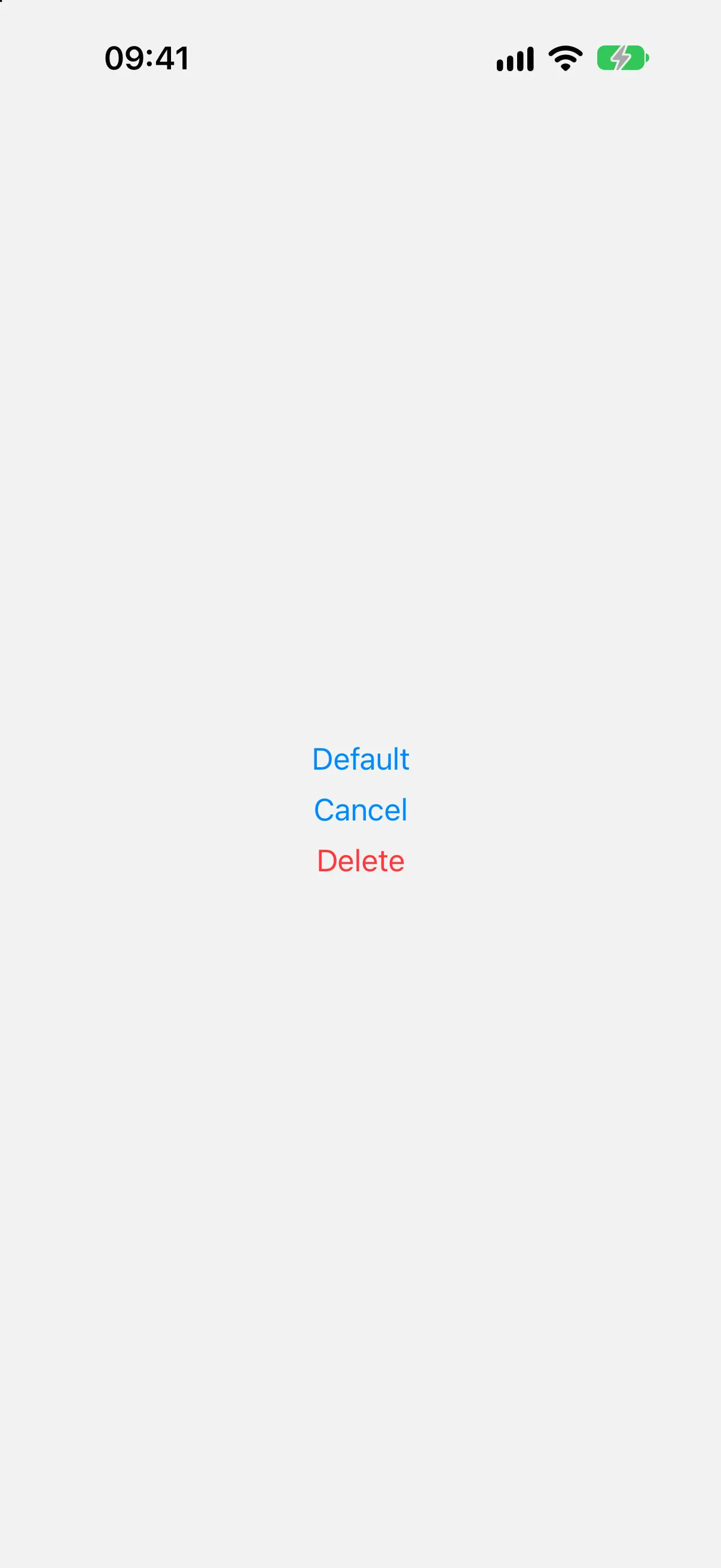三个按钮，分别展示 default、cancel 和红色 destructive 角色