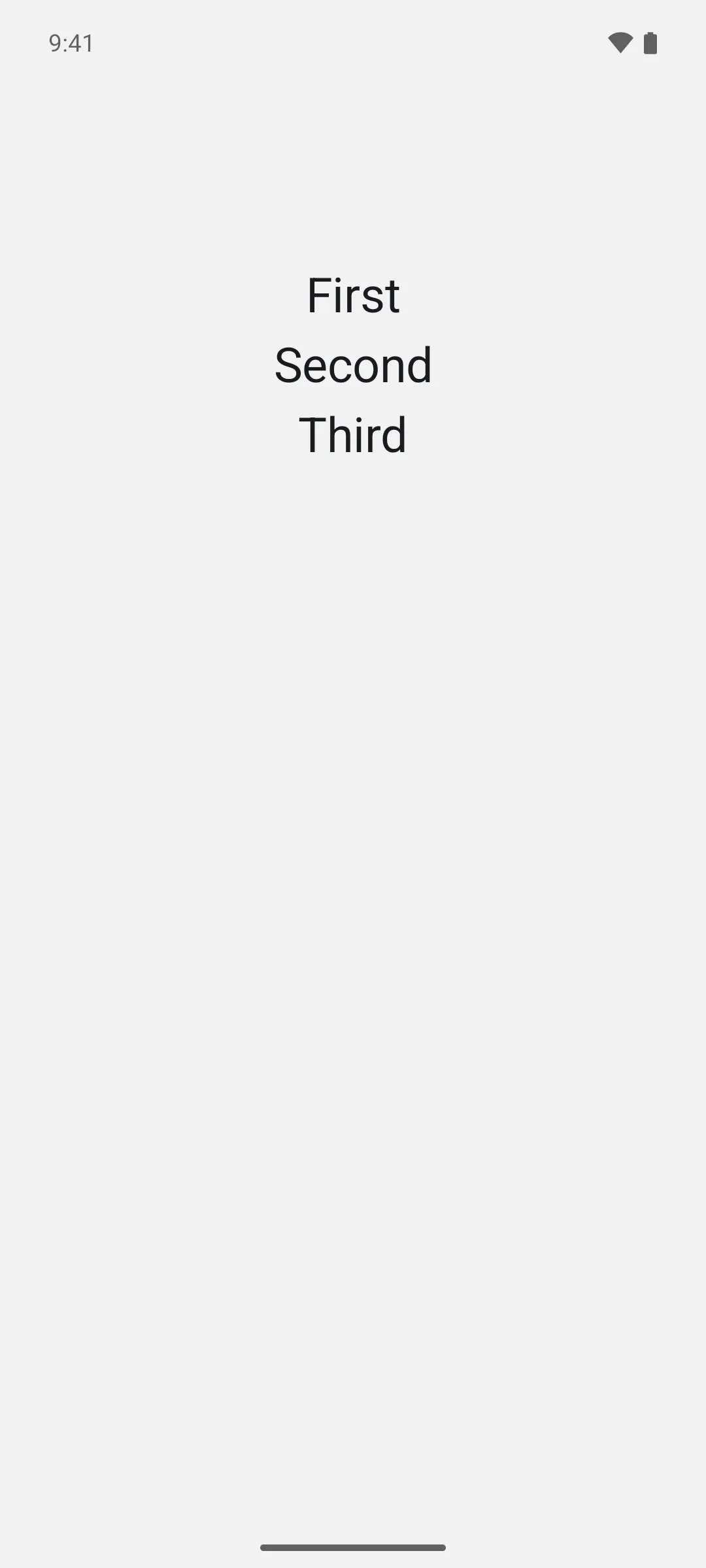 三个标签 First、Second 和 Third 垂直堆叠，并在水平方向居中