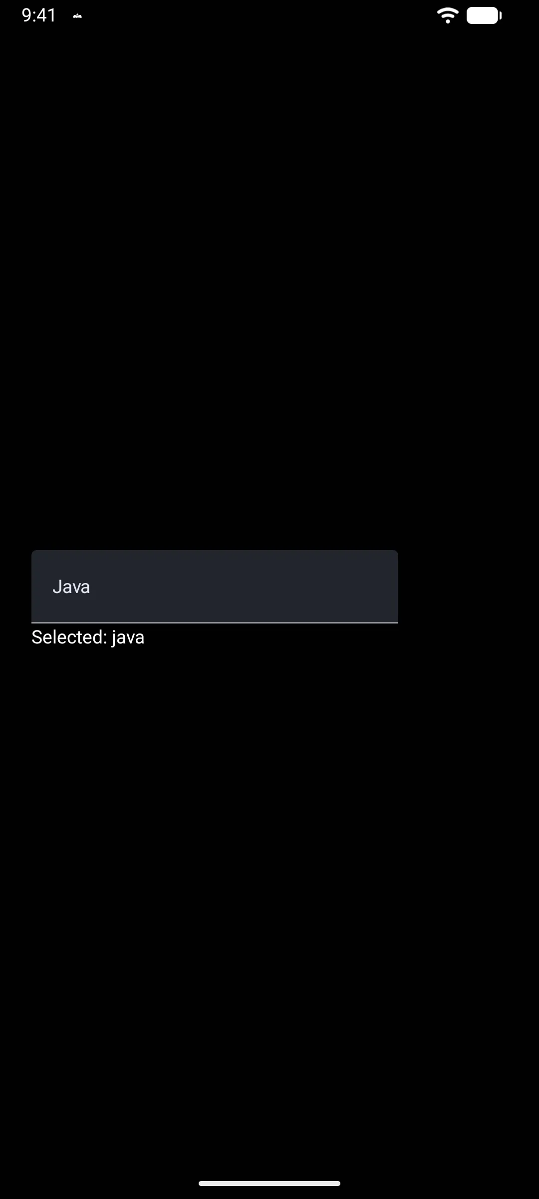 一个下拉字段，在 Selected 标签上方显示 Java