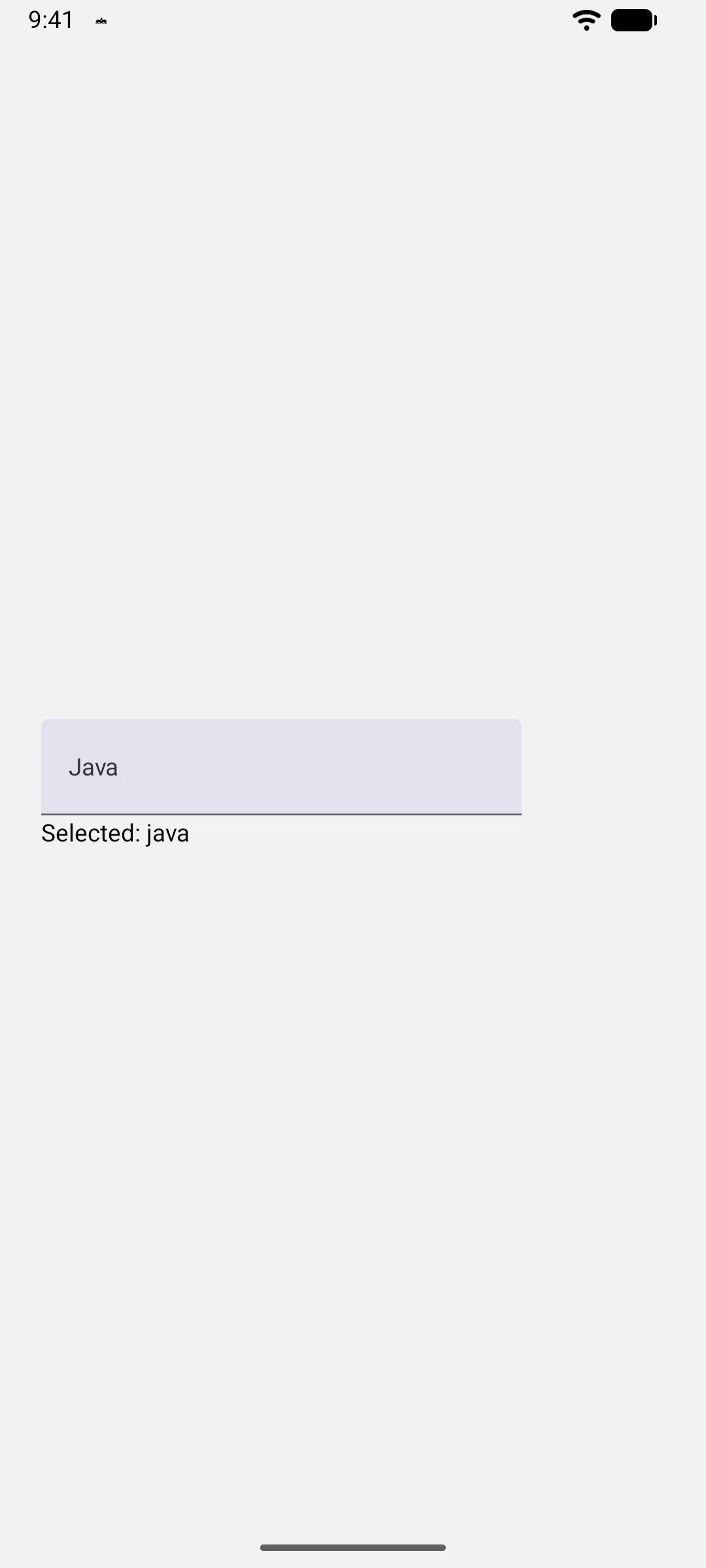 一个下拉字段，在 Selected 标签上方显示 Java