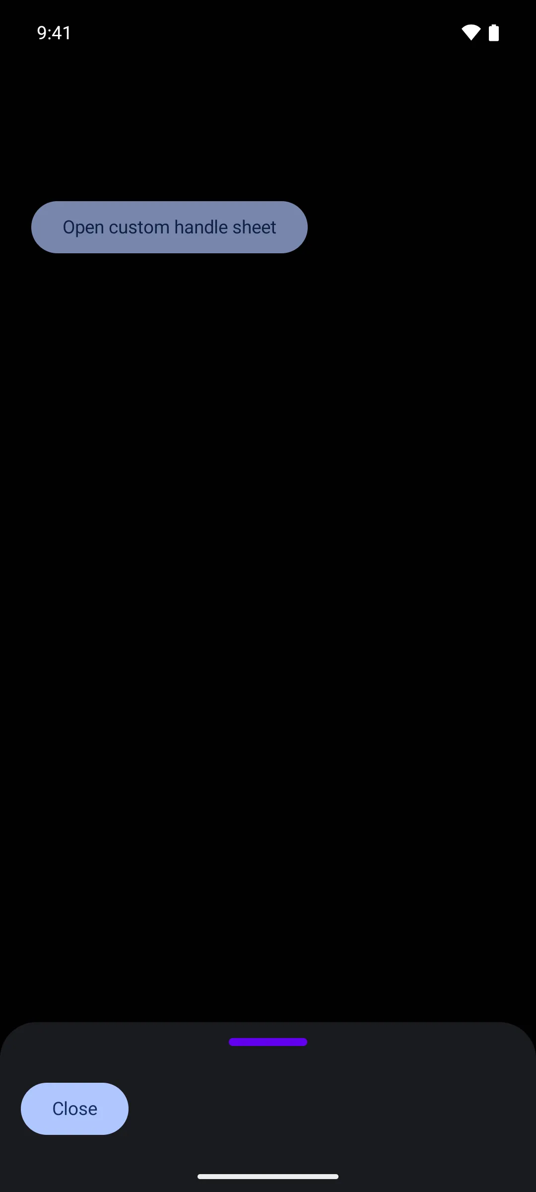 一个以宽紫色拖拽把手替代默认把手的底部弹窗