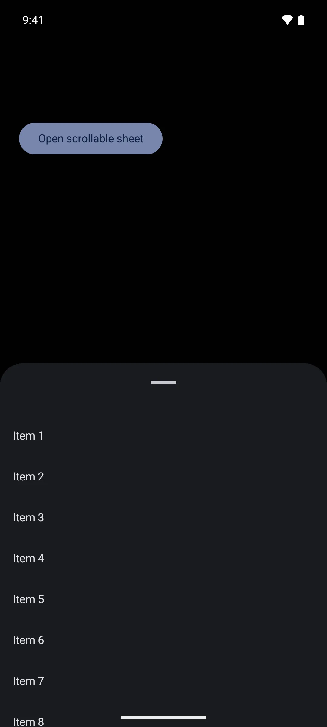 一个包含可滚动 React Native 项目列表的底部弹窗