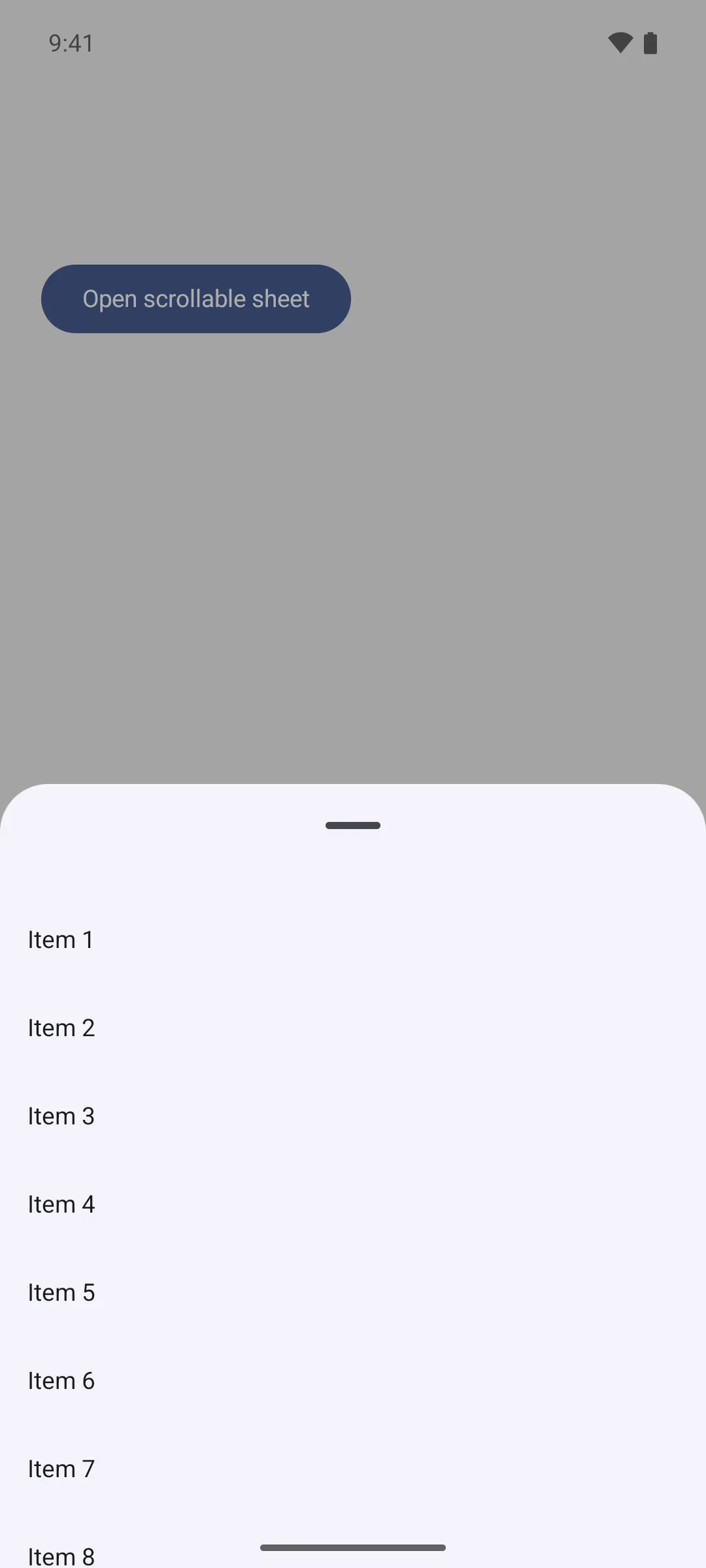 一个包含可滚动 React Native 项目列表的底部弹窗