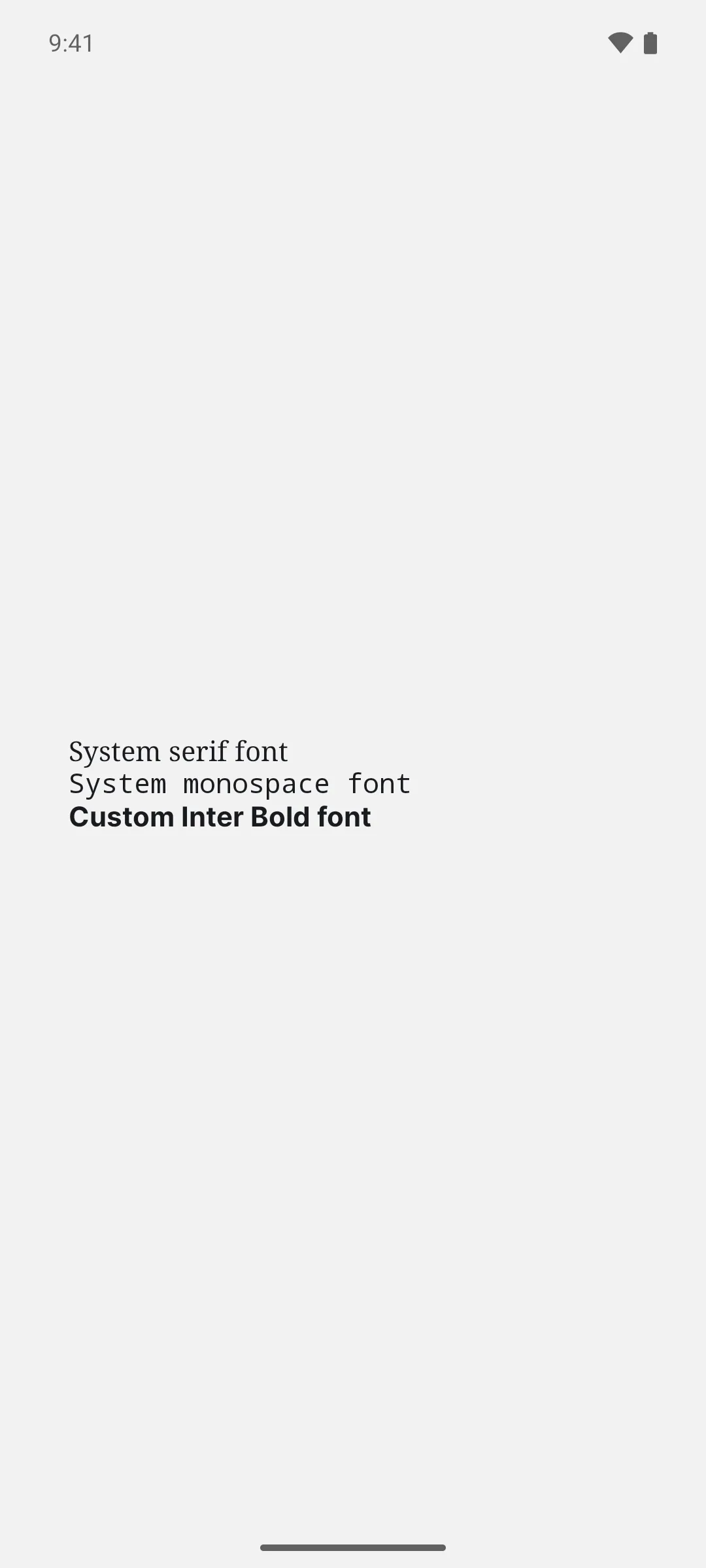 三行文字，分别使用系统衬线字体、系统等宽字体和 Inter Bold 字体