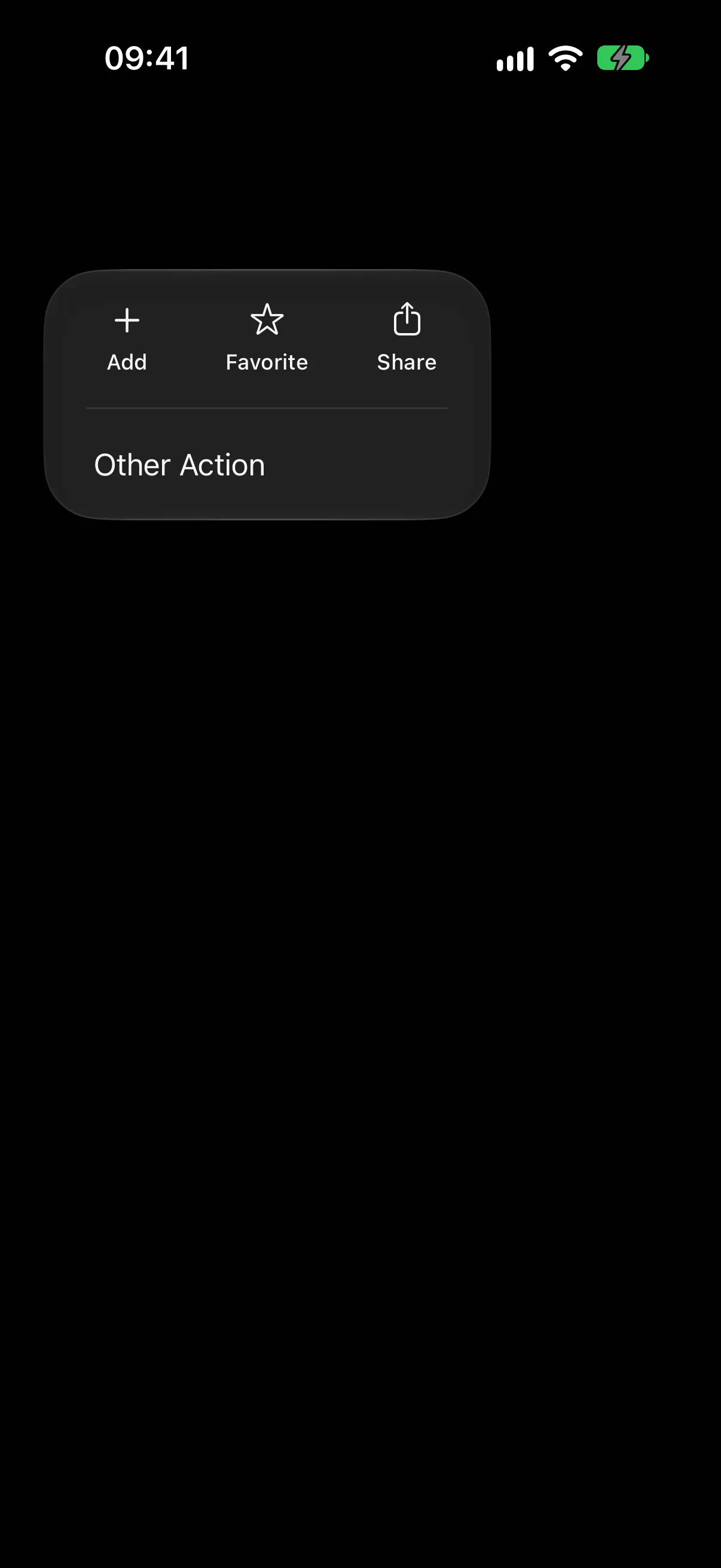 一个已打开的菜单，显示 Add、Favorite 和 Share 图标按钮行，位于 Other Action 条目上方