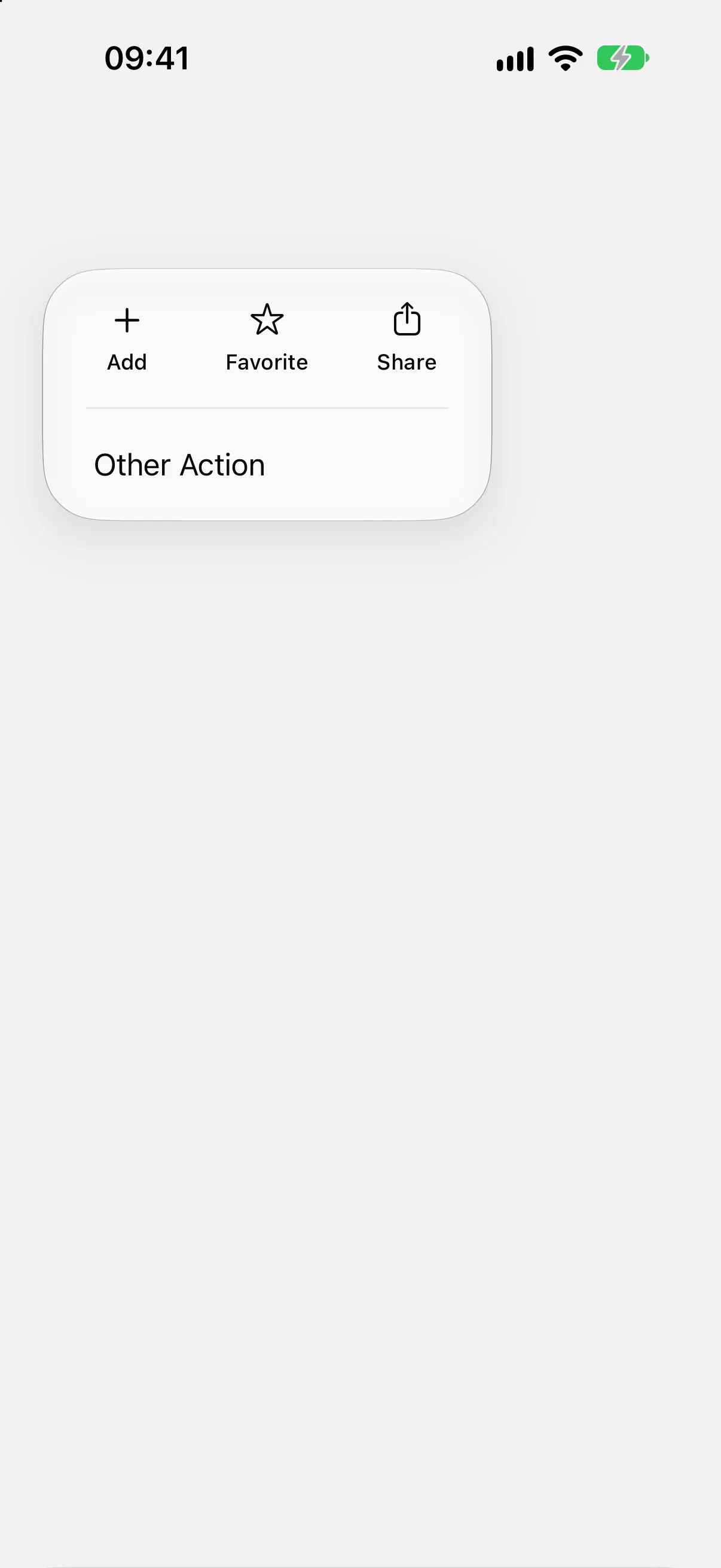 一个已打开的菜单，显示 Add、Favorite 和 Share 图标按钮行，位于 Other Action 条目上方