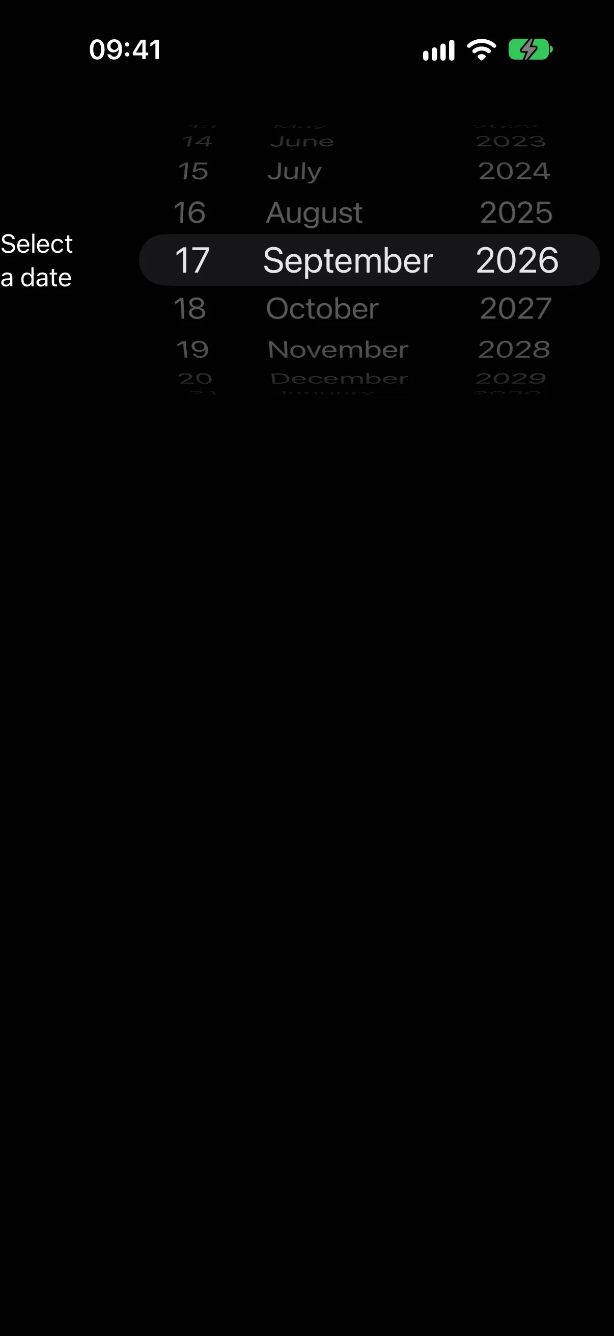包含日、月和年列的滚轮样式选择器
