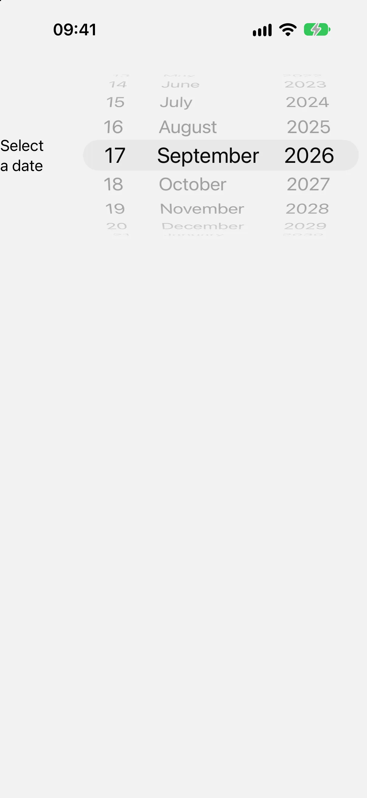 包含日、月和年列的滚轮样式选择器