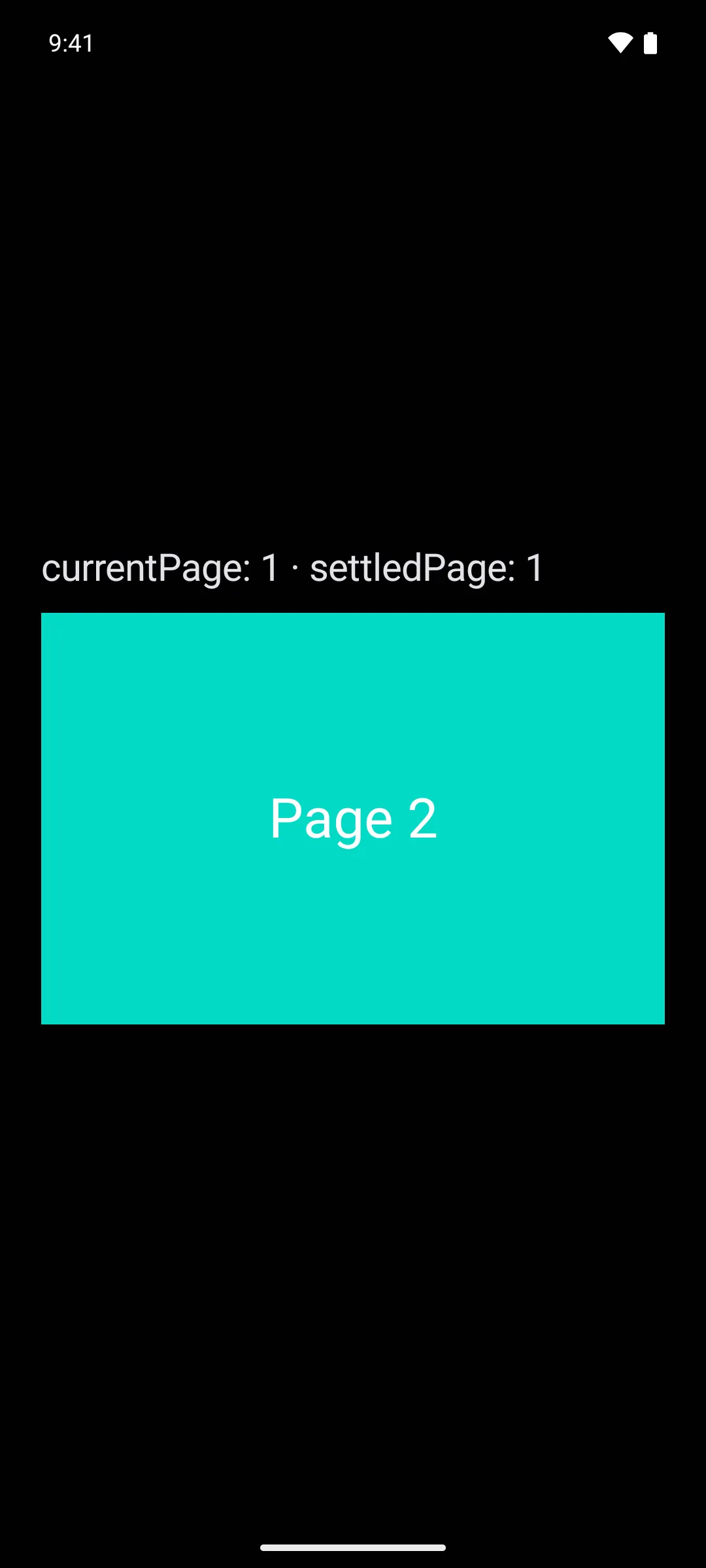 一个打开在第二页的分页器，下方显示 currentPage 1 和 settledPage 1