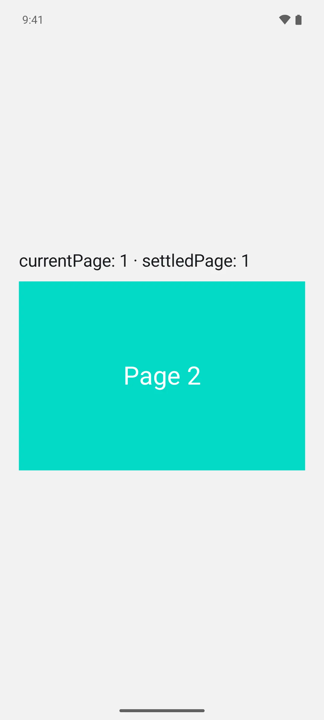 一个打开在第二页的分页器，下方显示 currentPage 1 和 settledPage 1
