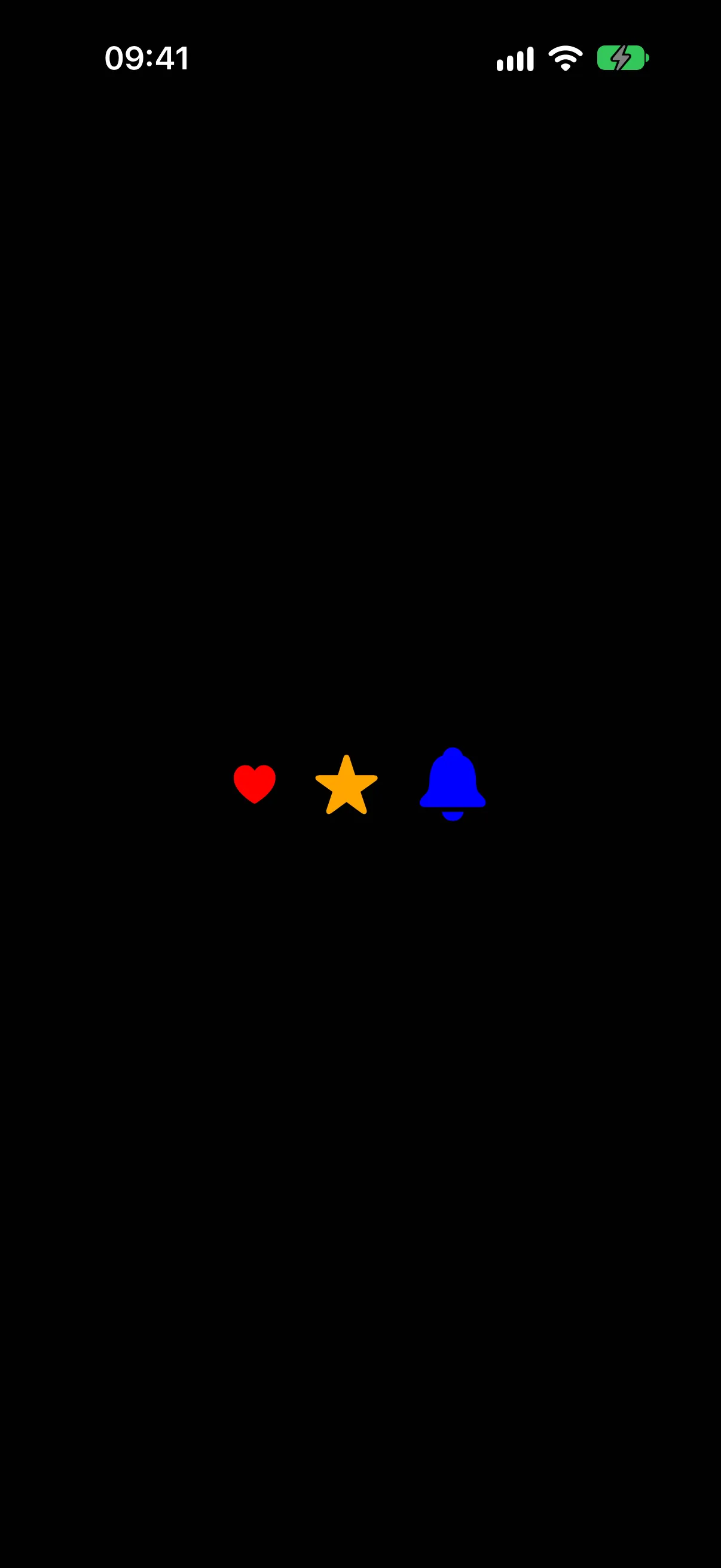 大小递增的红色心形、橙色星形和蓝色铃铛 SF Symbol