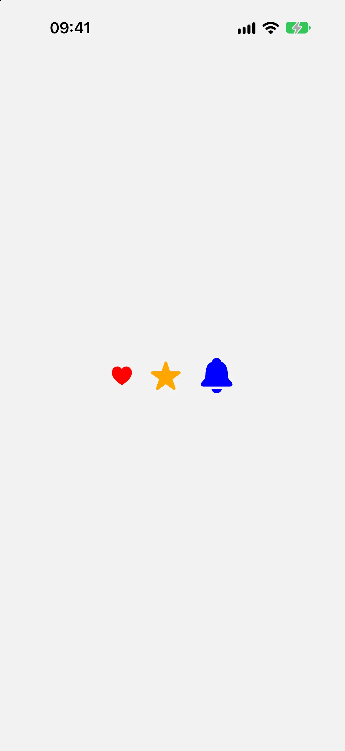 大小递增的红色心形、橙色星形和蓝色铃铛 SF Symbol
