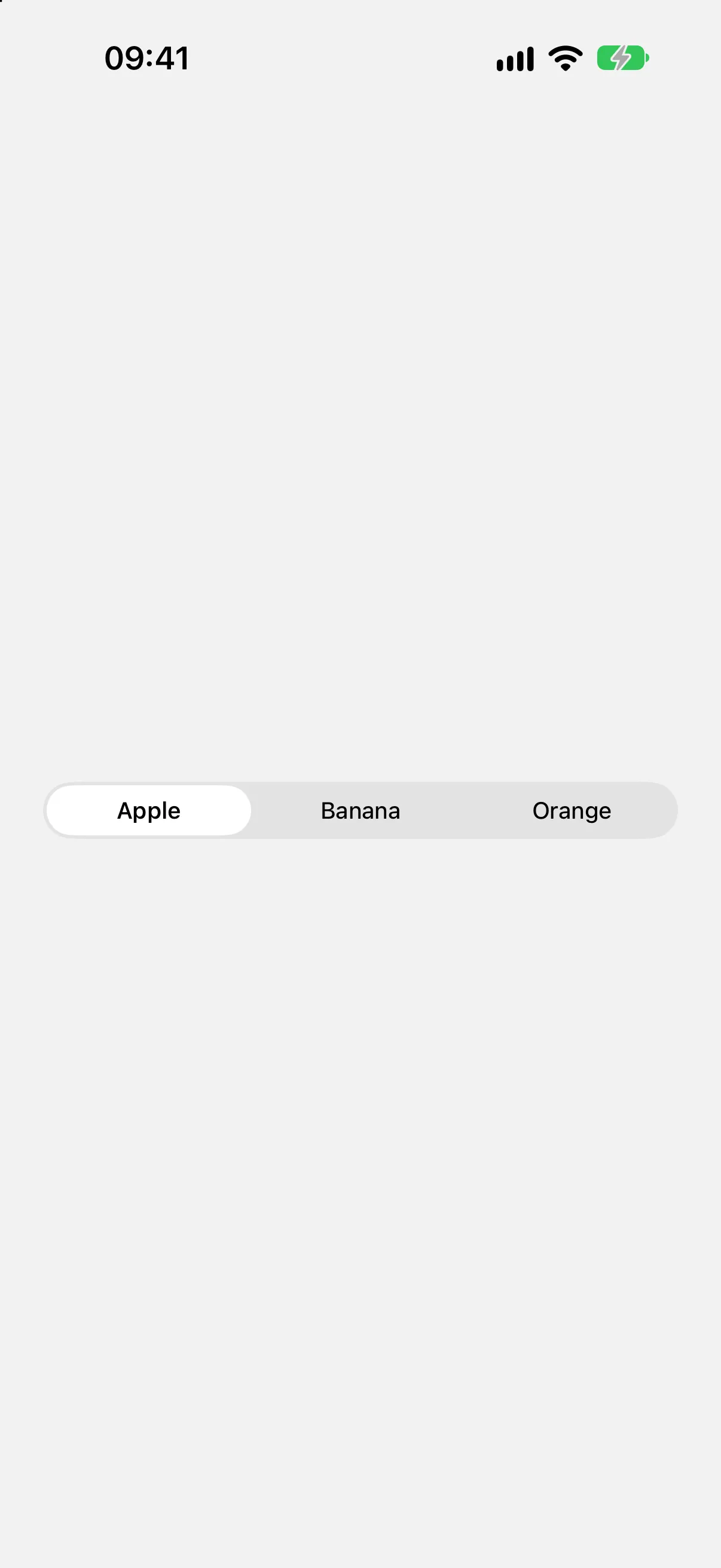 一个分段控件，其中 Apple 已选中，旁边是 Banana 和 Orange