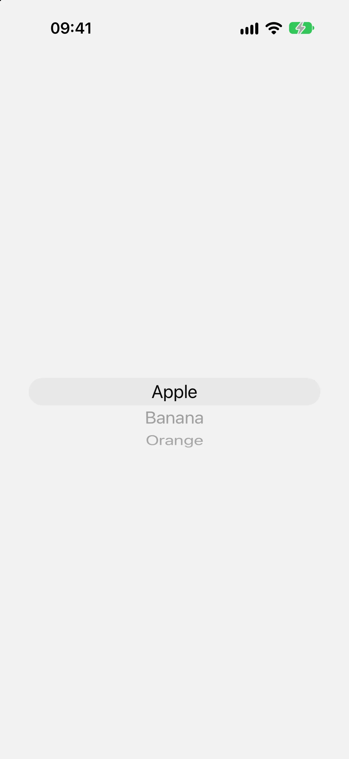 一个滚轮选择器，Apple 选中在中央带状区域，位于 Banana 和 Orange 上方