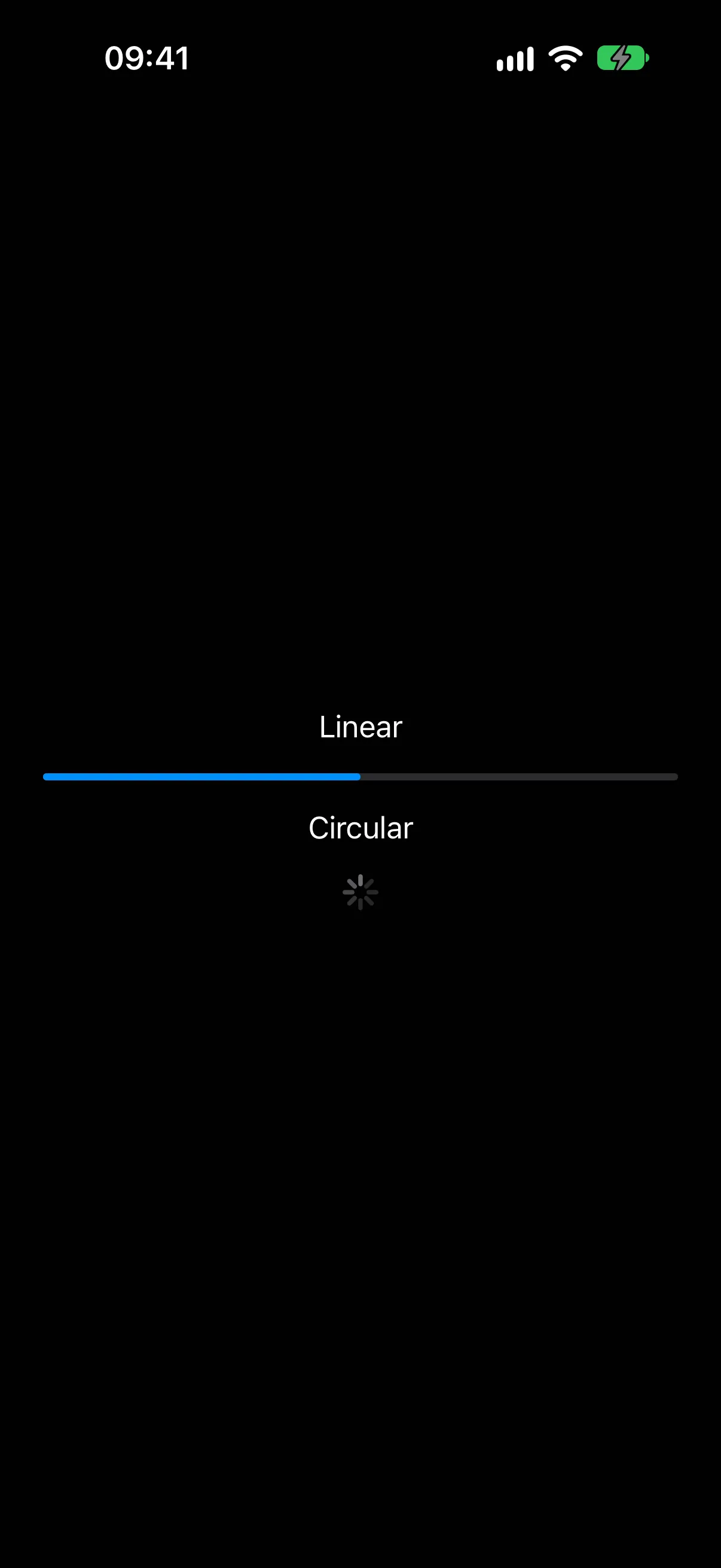 一个带有 Linear 标签、填充一半的线性进度条，位于带有 Circular 标签的圆形旋转指示器上方