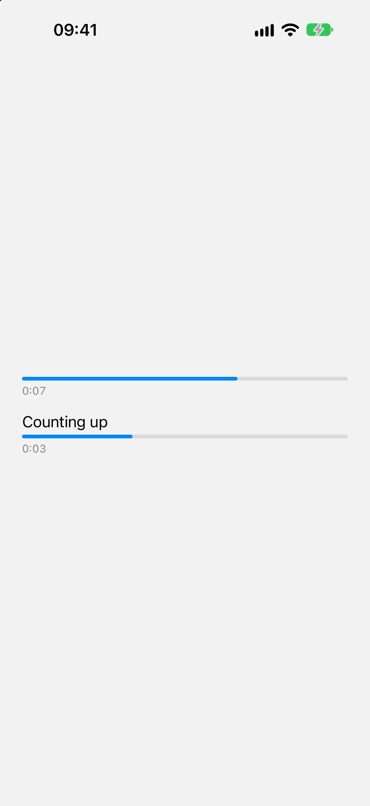 两个计时器进度条处于十秒范围的中途，其中一个标记为 Counting up