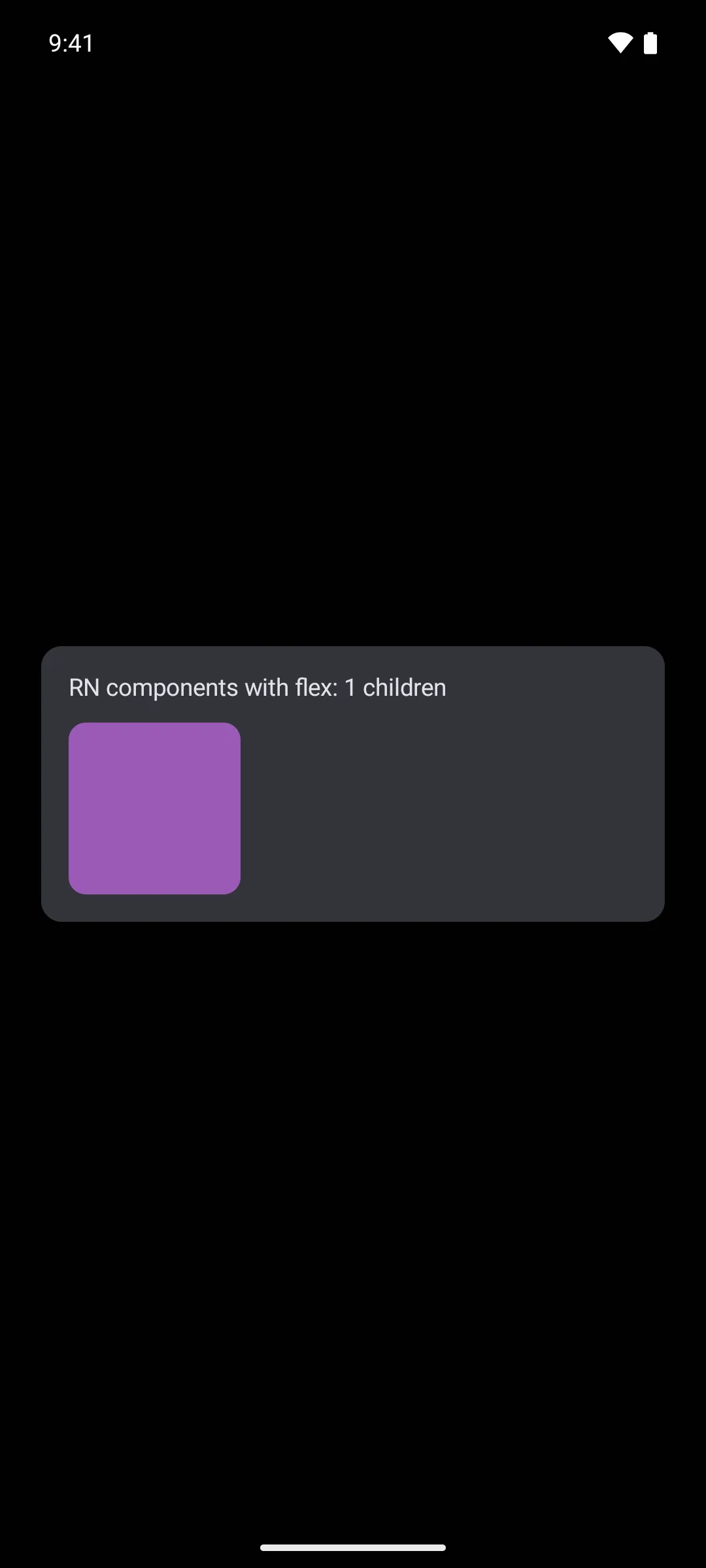 一个 Compose 卡片，其中包含一个填满 100×100 区域的紫色 React Native 方块