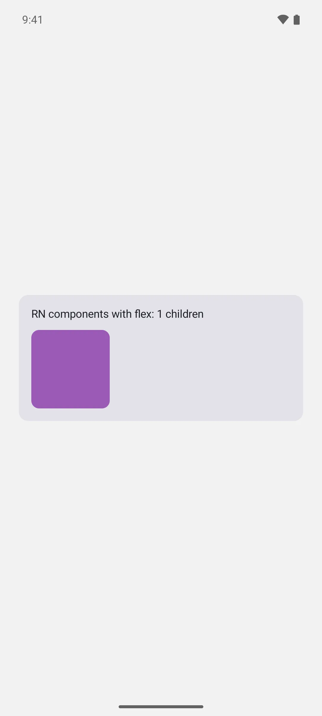 一个 Compose 卡片，其中包含一个填满 100×100 区域的紫色 React Native 方块