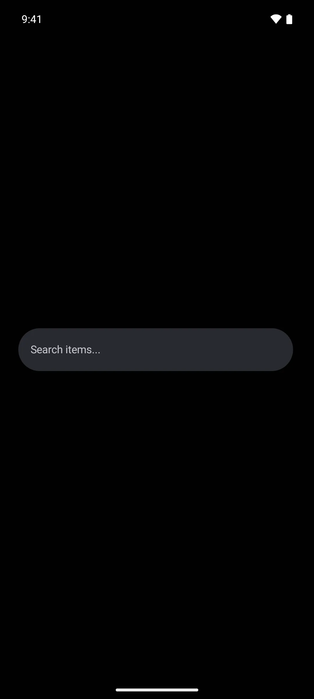 显示占位文本 Search items 的圆角搜索框