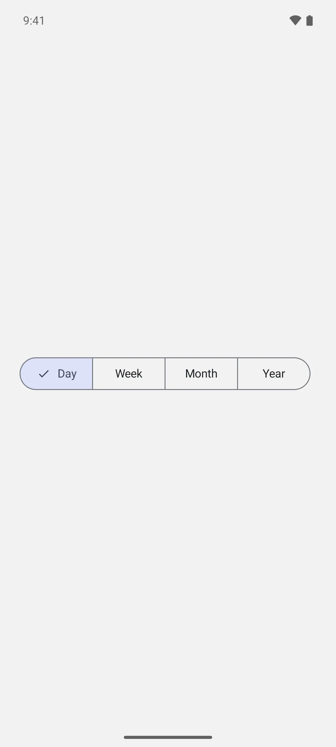 单选分段按钮行，包含 Day、Week、Month 和 Year，其中 Day 已选中