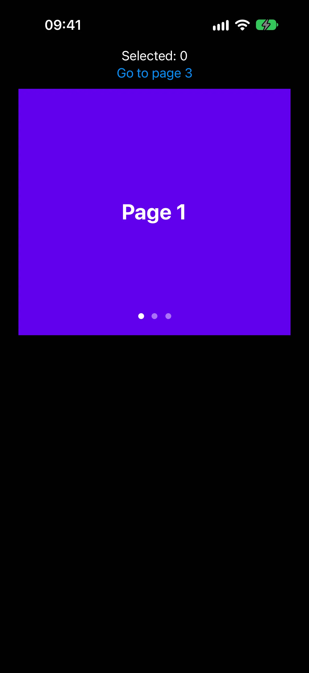 一个显示 Selected 0 的读数和 Go to page 3 按钮，位于标记为页面 1 的紫色分页页面上方