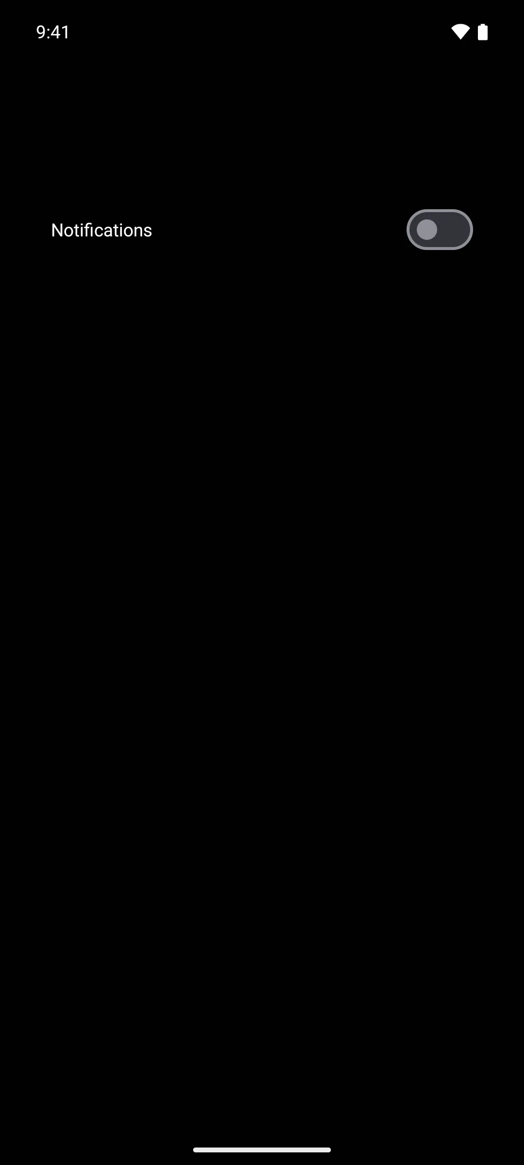 一行标有 Notifications，尾部有一个关闭状态的 Material 3 开关