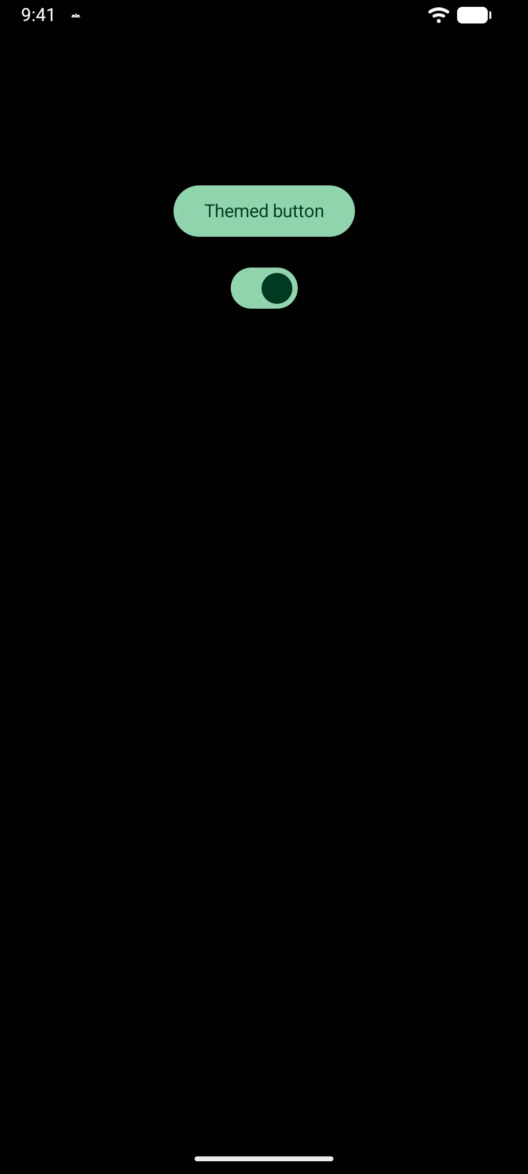 一个绿色 Material 3 按钮上方有一个绿色开关
