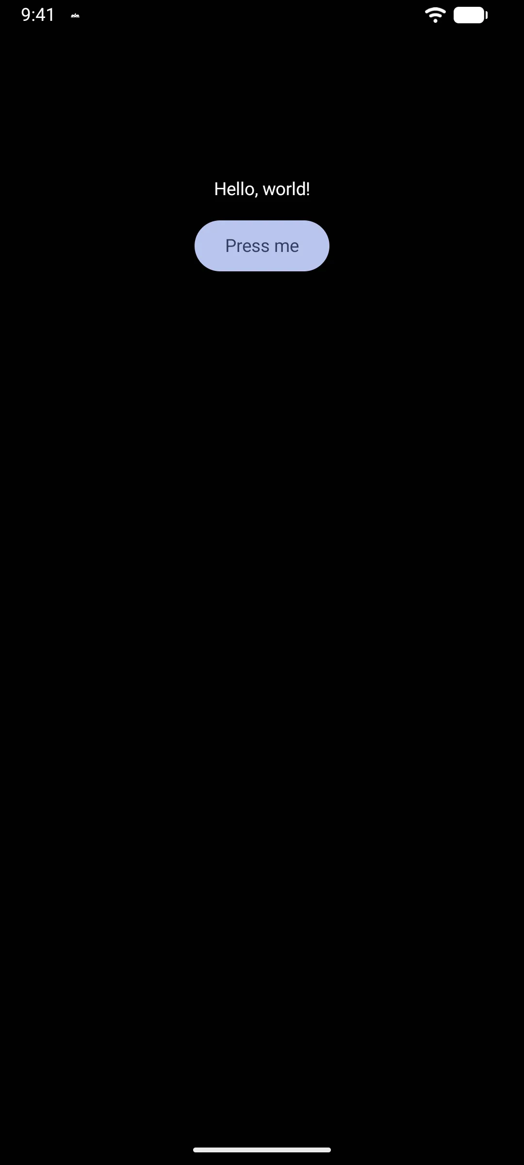 一个 Hello world 标签位于填充样式的 Material 3 按钮上方