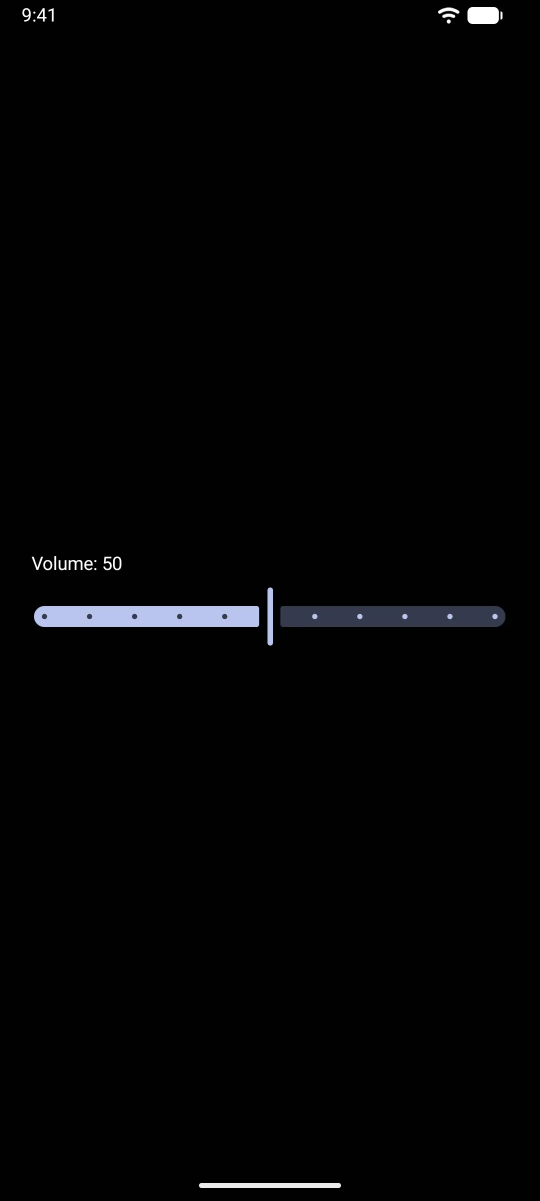 一个 Volume 标签，位于带刻度线的分段 Material 3 滑块上方