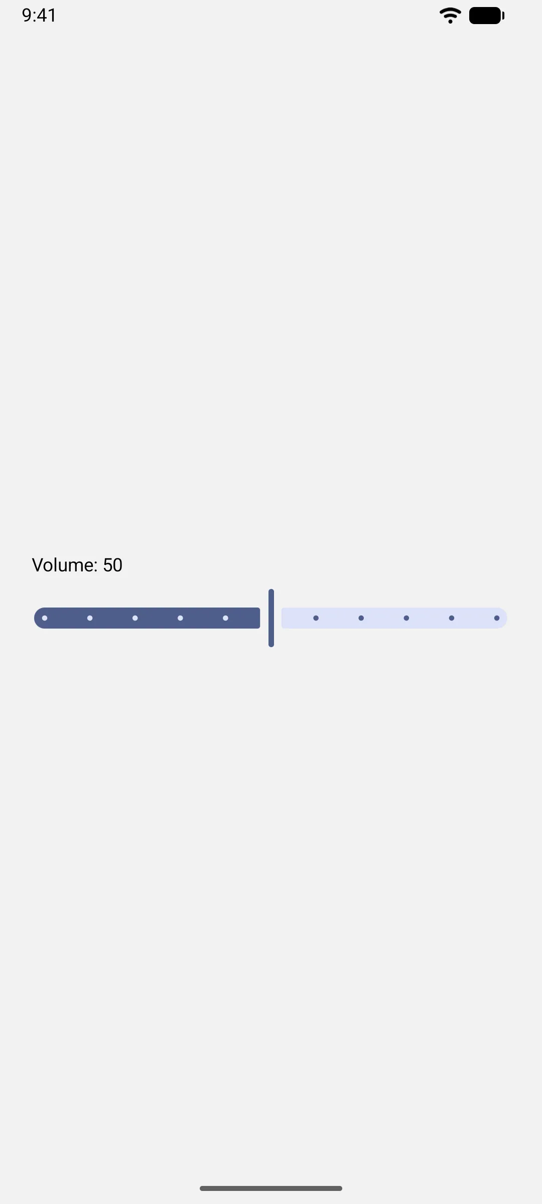 一个 Volume 标签，位于带刻度线的分段 Material 3 滑块上方