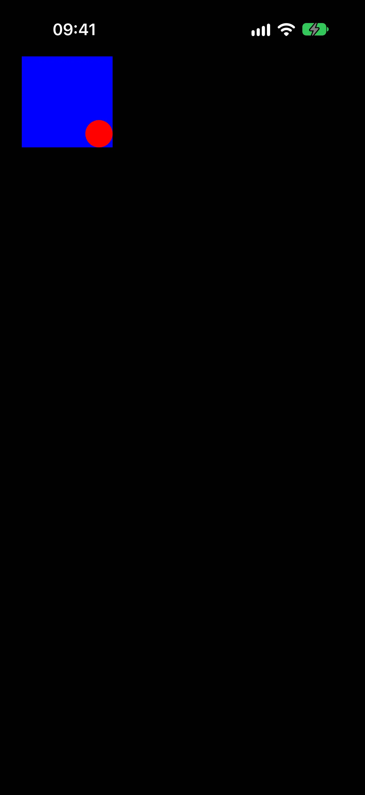 一个蓝色方块，其右下角有一个小红圆
