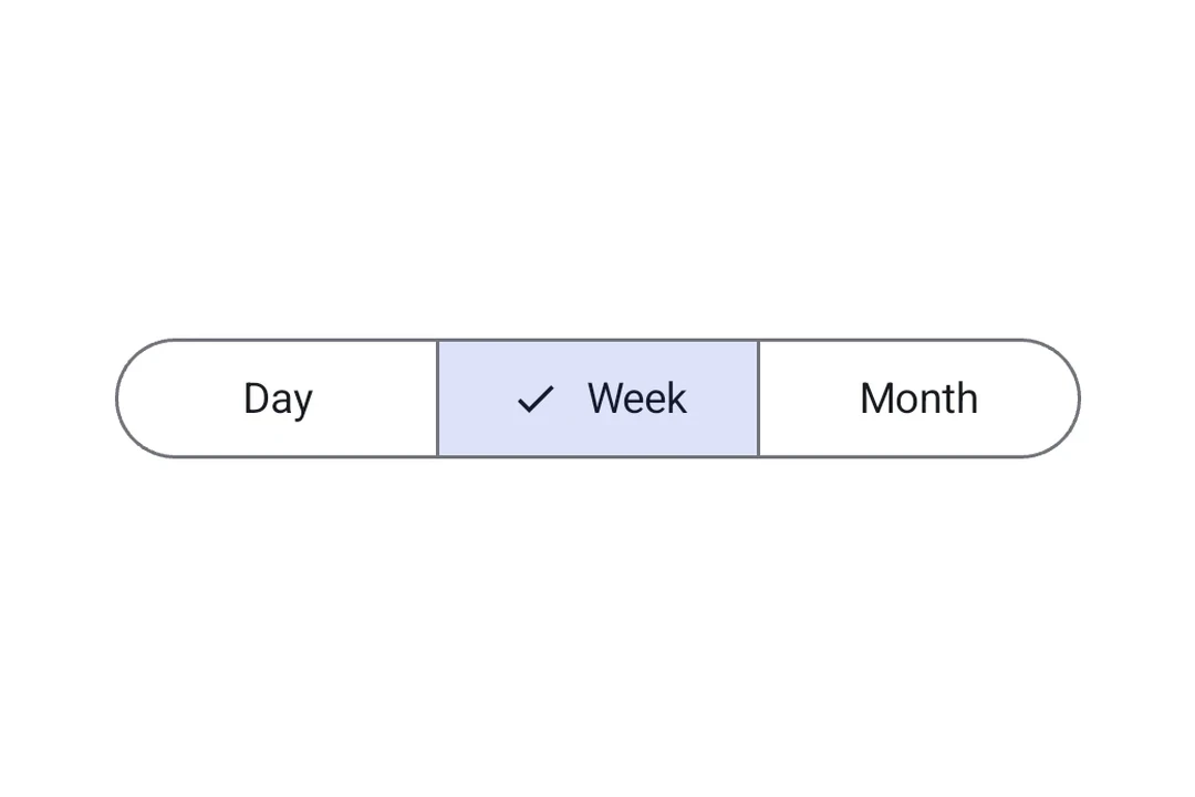 带有 Day、Week 和 Month 选项的单选分段按钮行