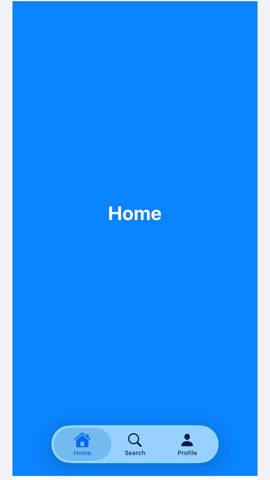 一个带有底部标签栏的 TabView，在 iOS 26 Liquid Glass 风格下显示 Home、Search 和 Profile 标签